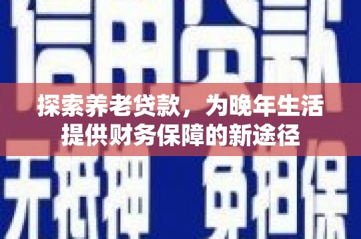 西市探索养老贷款，为晚年生活提供财务保障的新途径